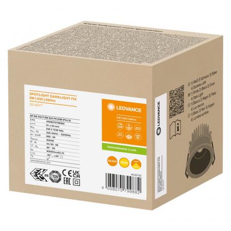 LEDVANCE Spot SP DK FIX P 8W 930 PS DIM IP44  in Silber - hohe Farbwiedergabe